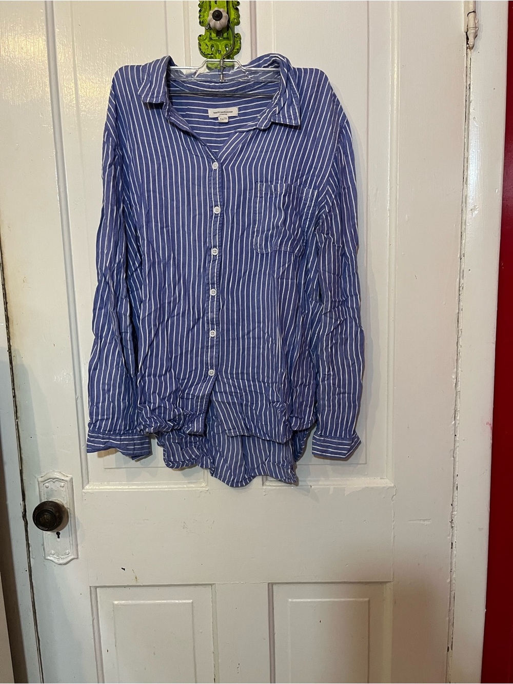 beachlunchlounge Blue and White Striped Casual Button-Down Shirt